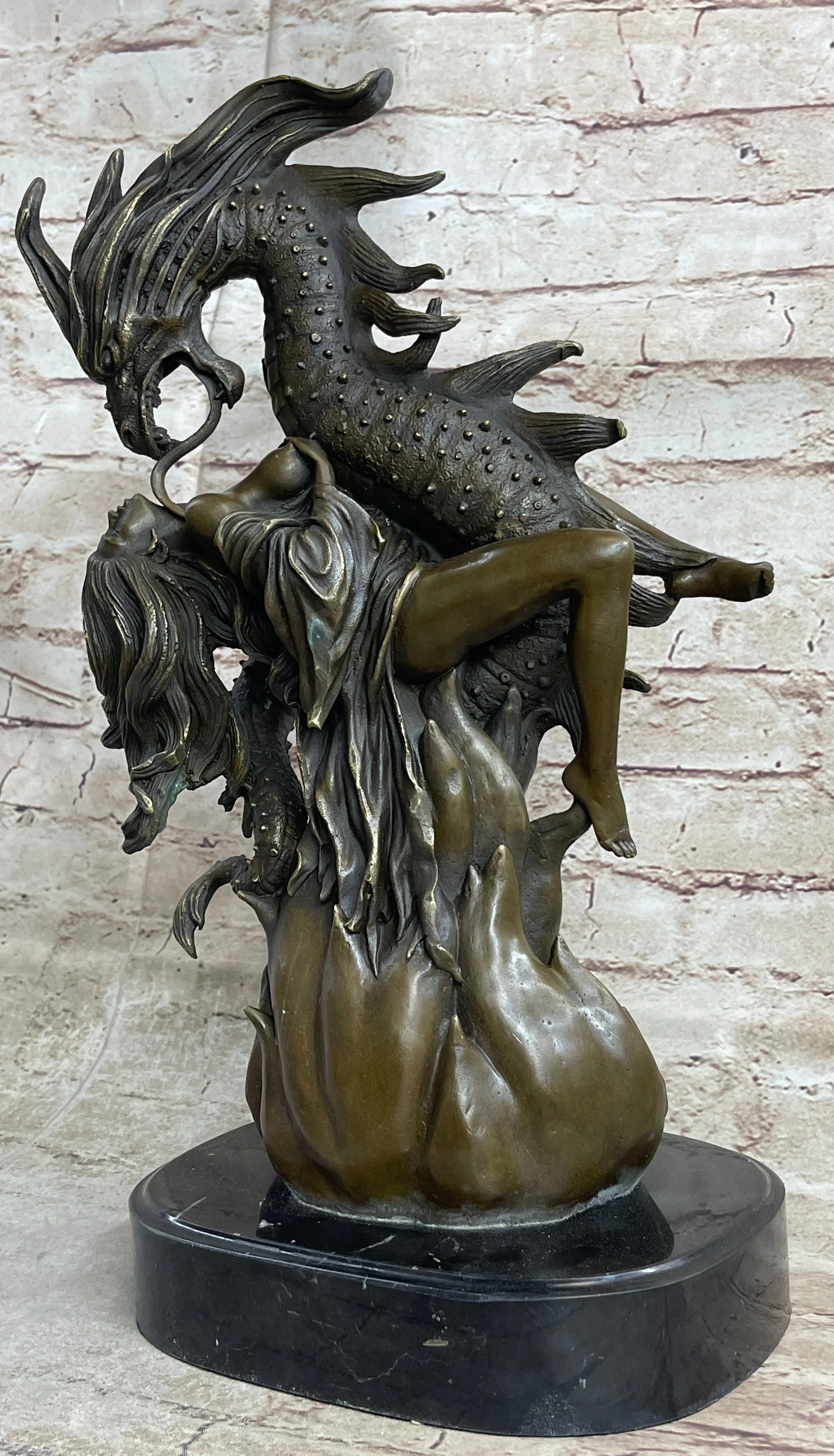 Princess and Dragon Andromeda Bronze Statue Sculpture Figure Modern Art 16" x 10"