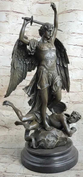 Signed Carpeaux Good Vs Evil Angel Striking Devil Bronze Marble Sculpture Statue