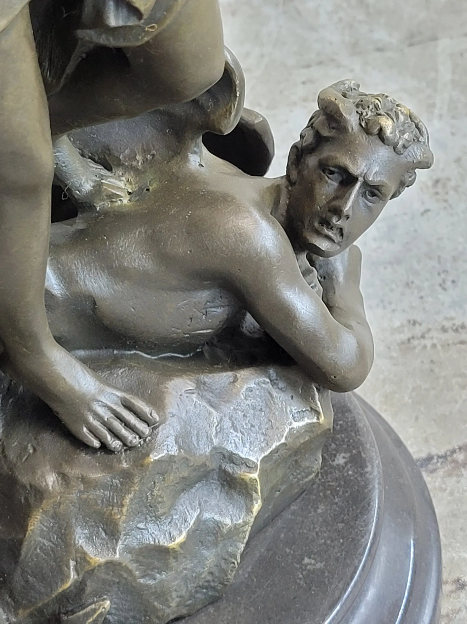 Signed Carpeaux Good Vs Evil Angel Striking Devil Bronze Marble Sculpture Statue